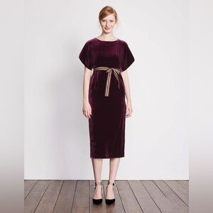 Boden Robyn Red Velvet Silk Blend Belted Midi Dress Size 8